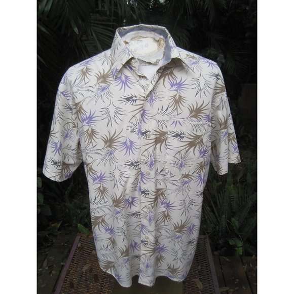 Oleg Cassini vintage mens Hawaiian shirt XL linen cotton blend palm leaf - Picture 3 of 7